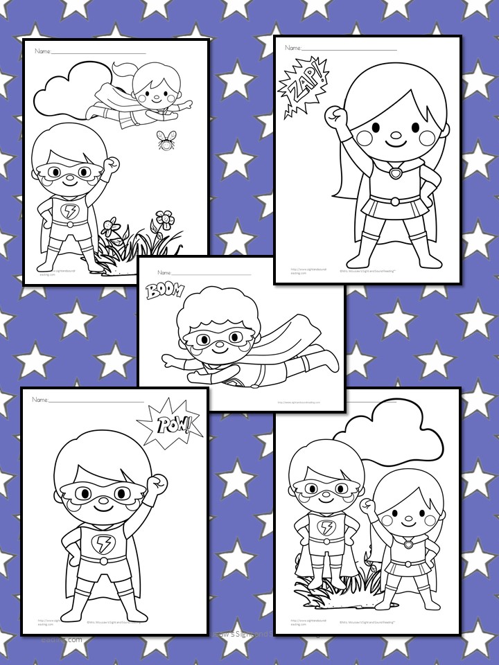 Superheroes coloring pages mrs karles sight and sound reading