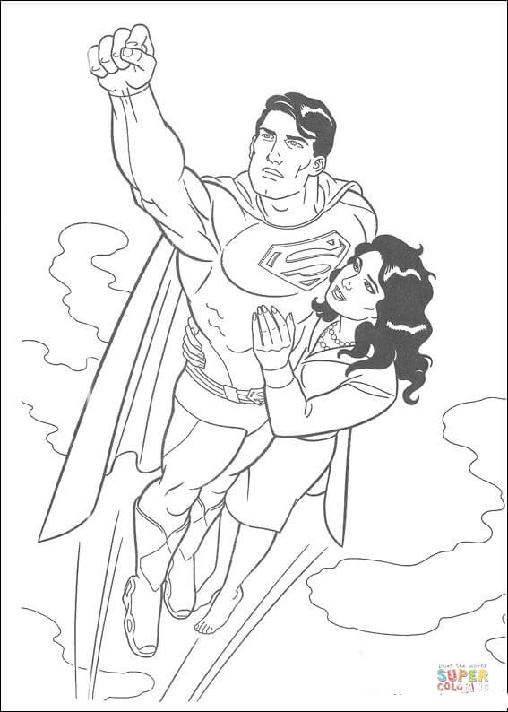 Superman is flying with lois lane coloring page free printable coloring pages