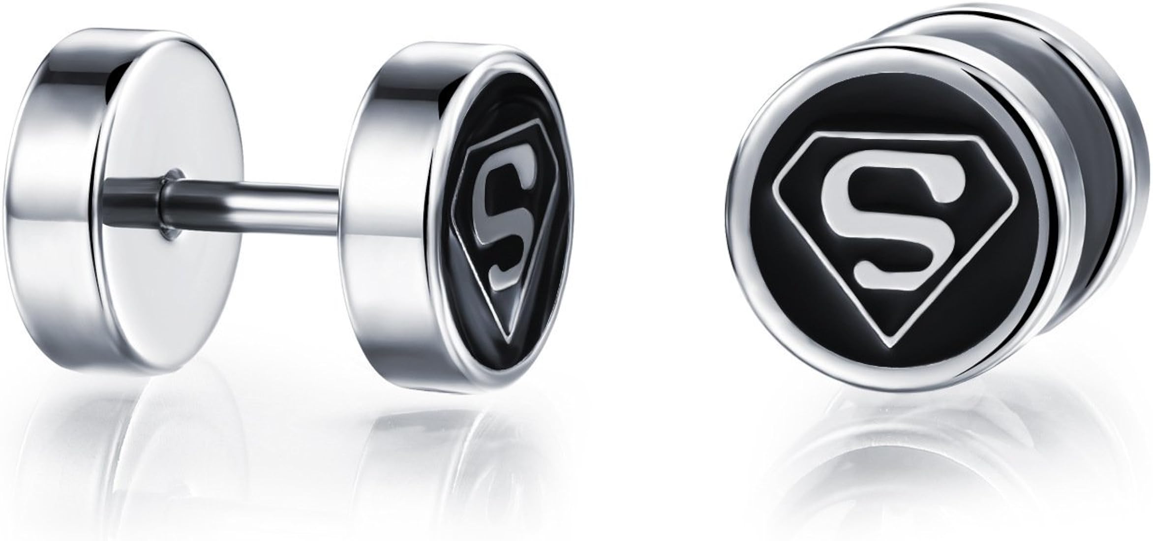 Yellow chimes earrgs for men and boys fashion silver studs for men silver toned superman