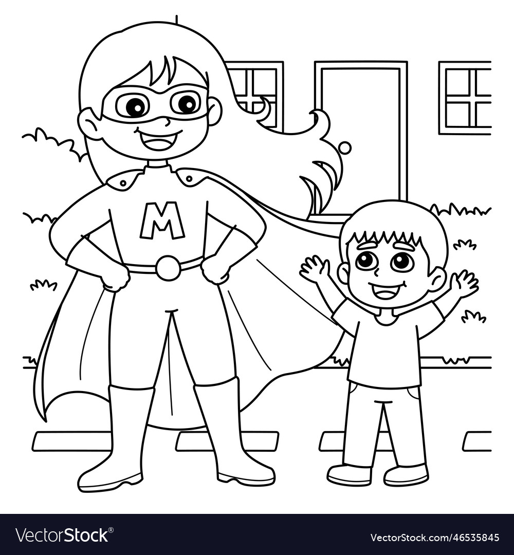 Mothers day supermom coloring page for kids vector image
