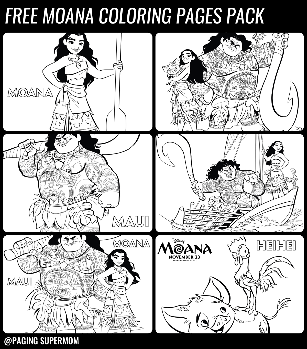 Free printable moana coloring pages pack