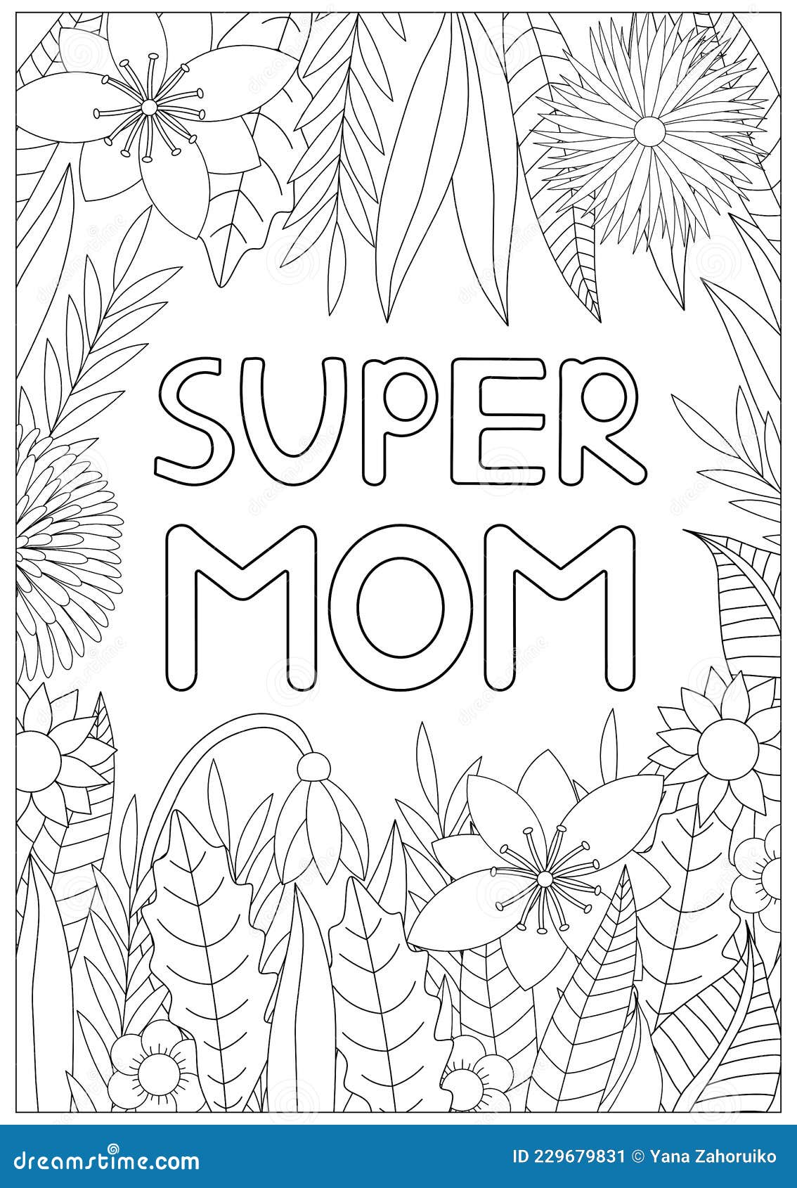 Super mom coloring page stock vector illustration of background