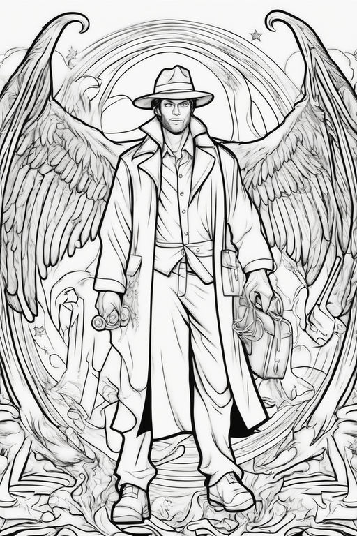 Angel wings fine lineart in black and white
