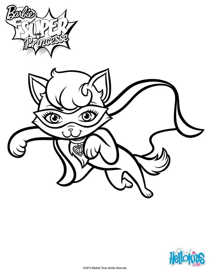 Barbies super pet cat coloring page more barbie coloring sheets on hellokids barbie coloring cat coloring page coloring pages