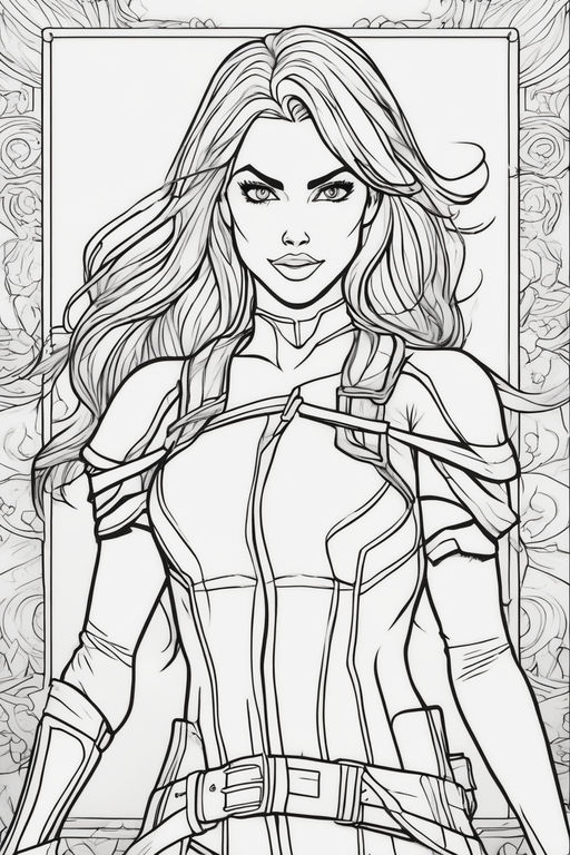 Coloring page of a supervillain woman