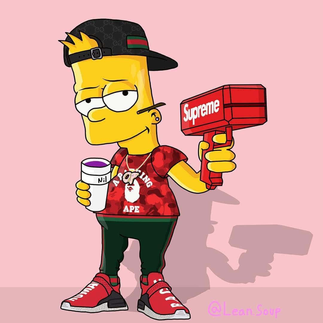 Download supreme bart simpson money gun wallpaper