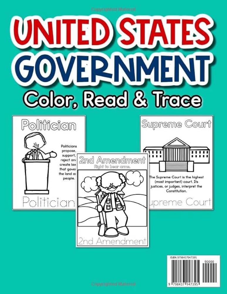 United states government color read and trace coloring book learn about the us government the bill of rights publishing jaks books