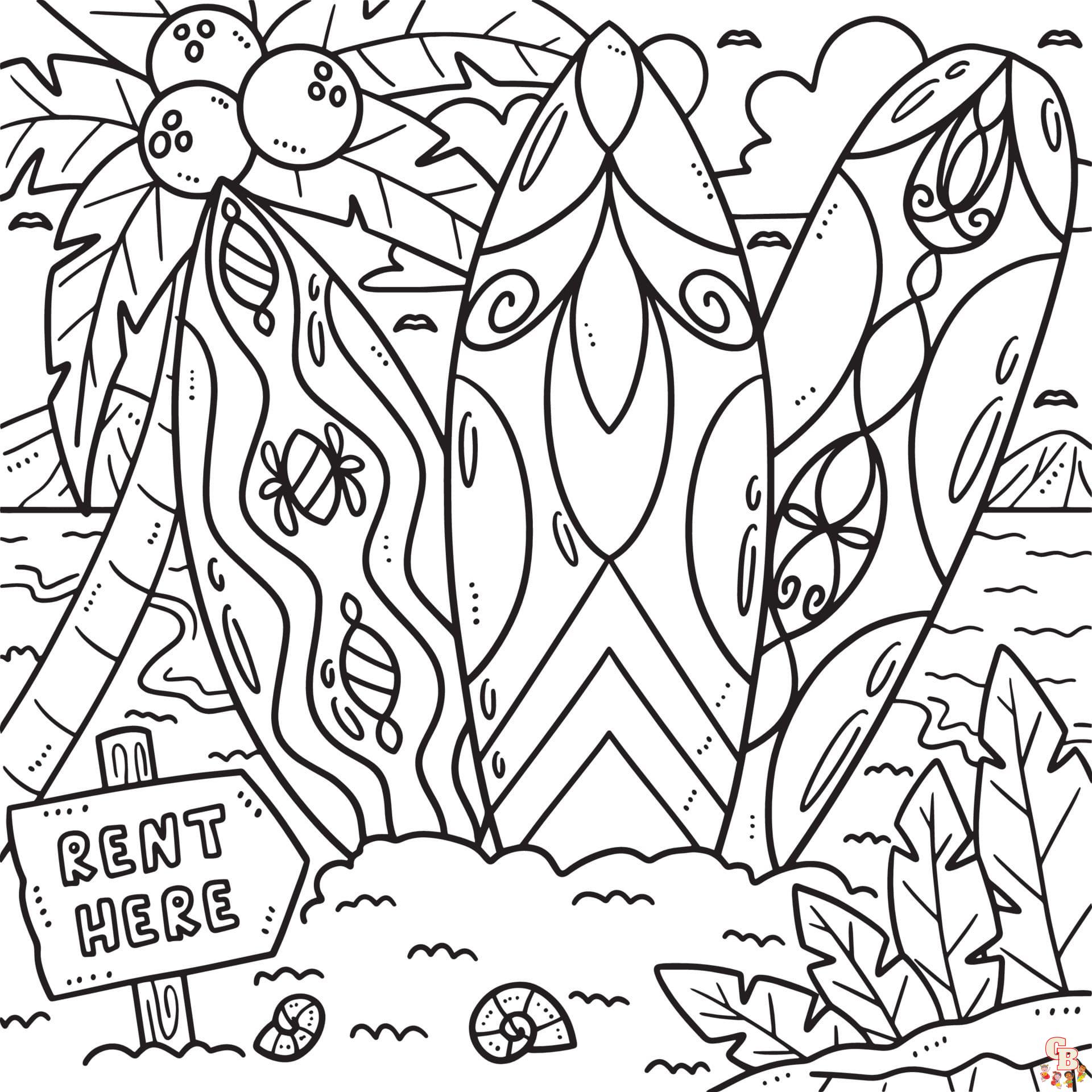 Printable surfboard coloring pages free for kids and adults
