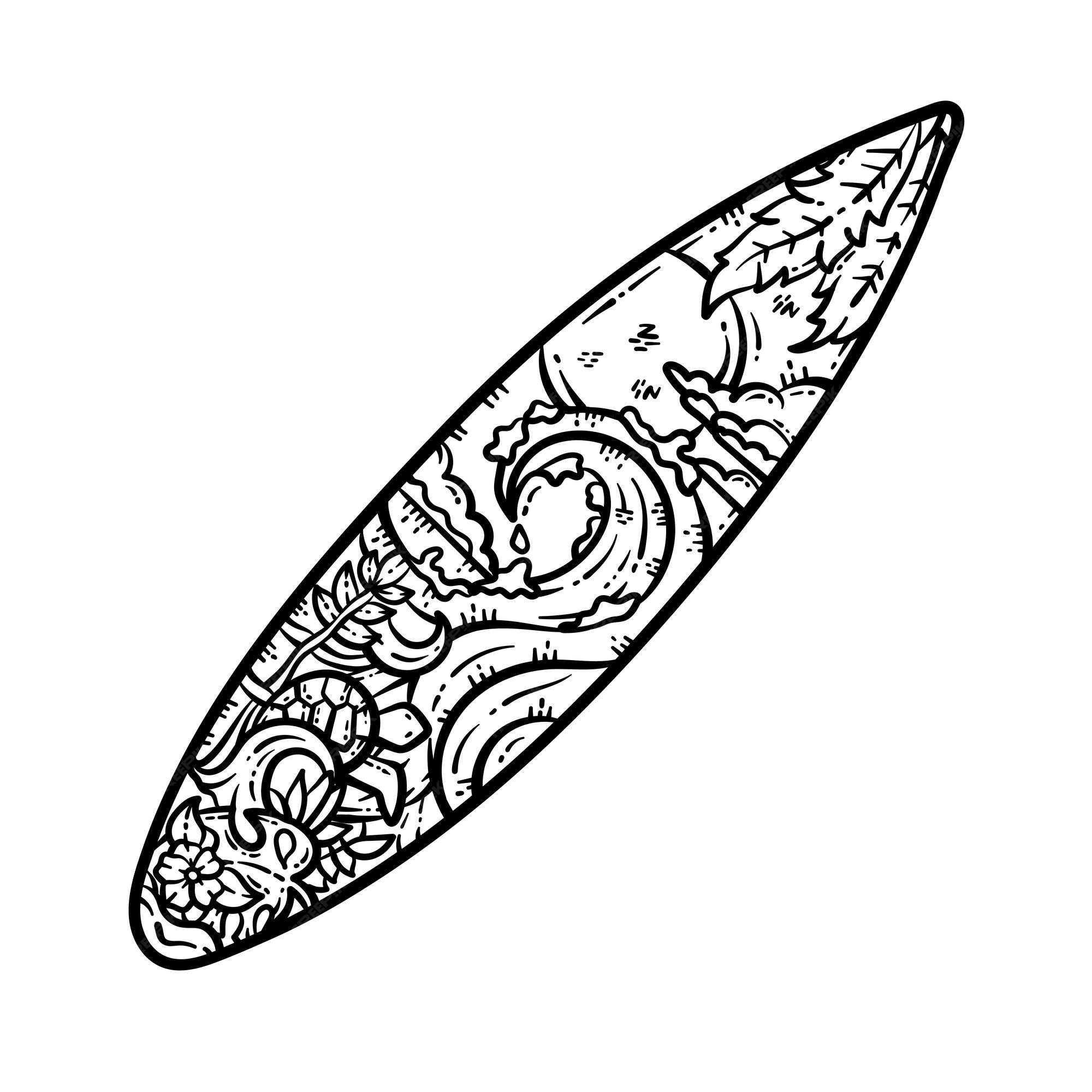 Premium vector summer surfing board line art coloring page