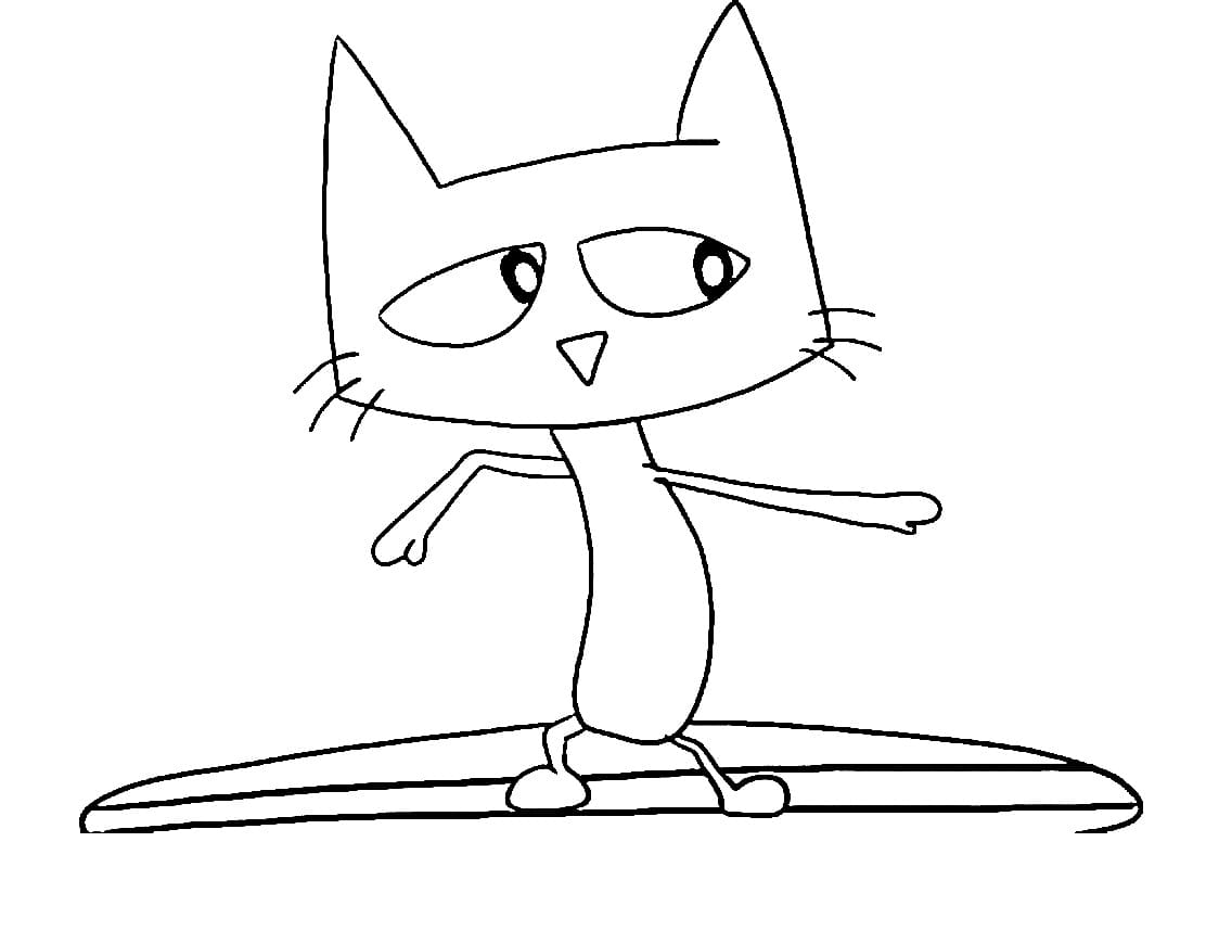 Pete the cat on surfboard coloring page