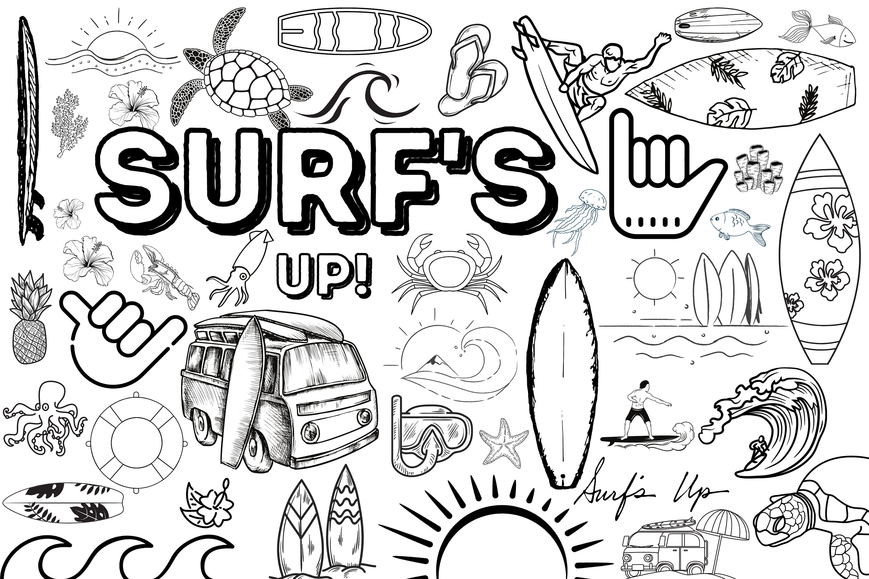 Huge surfs up coloring poster for kids adults great for family time girls boys arts and crafts senior care facilities schools