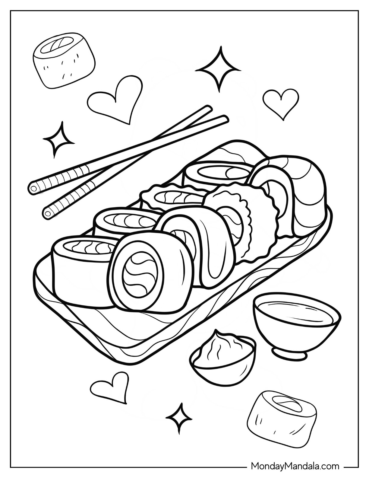 Sushi coloring pages free pdf printables