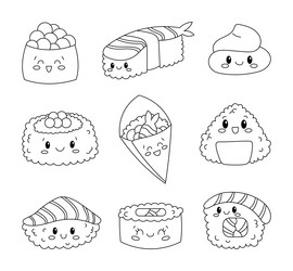 Sushi coloring book vector images over