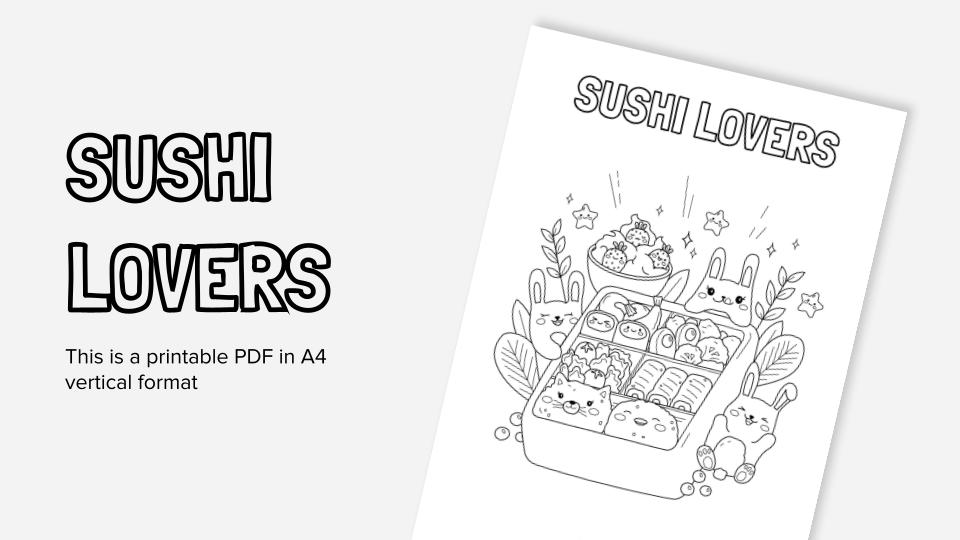 Sushi lovers printable coloring worksheet