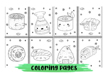 Kawaii sushi coloring pages by kiddie resources tpt