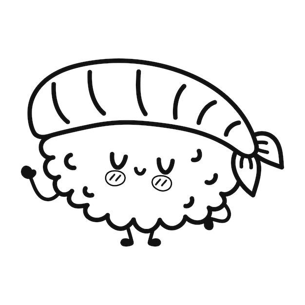Premium vector funny cute happy sushi characters outline cartoon illustration coloring book