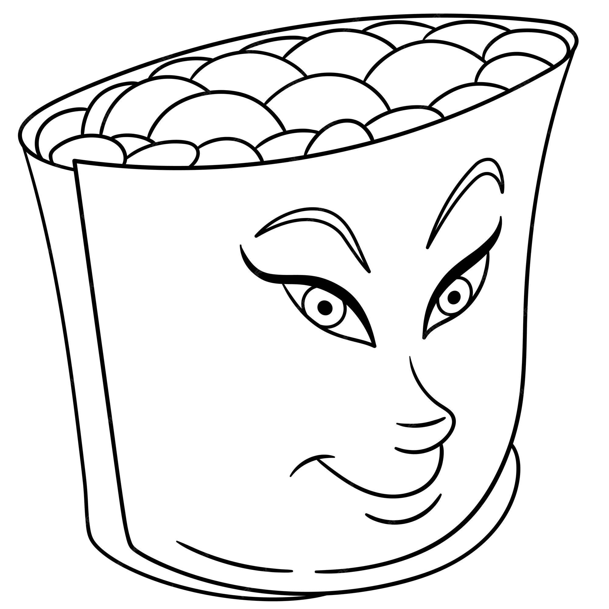 Premium vector cute japanese sushi roll with caviar cartoon funny food emoji face kids coloring page