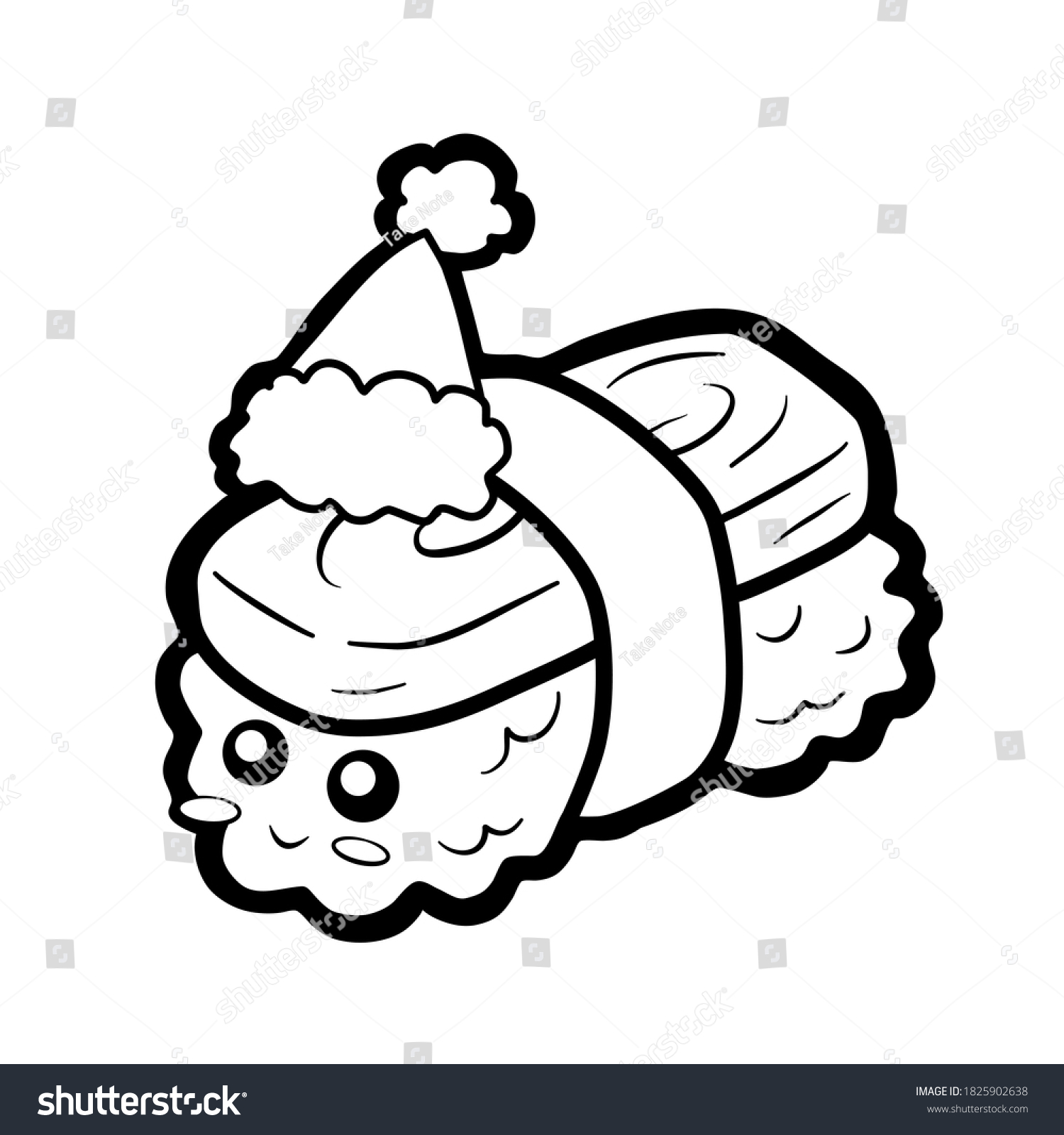 Cute cartoon sushi smile christmas hat stock vector royalty free
