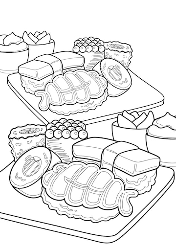 Premium vector sushi japanese lunch food coloring pages a for kids and adult