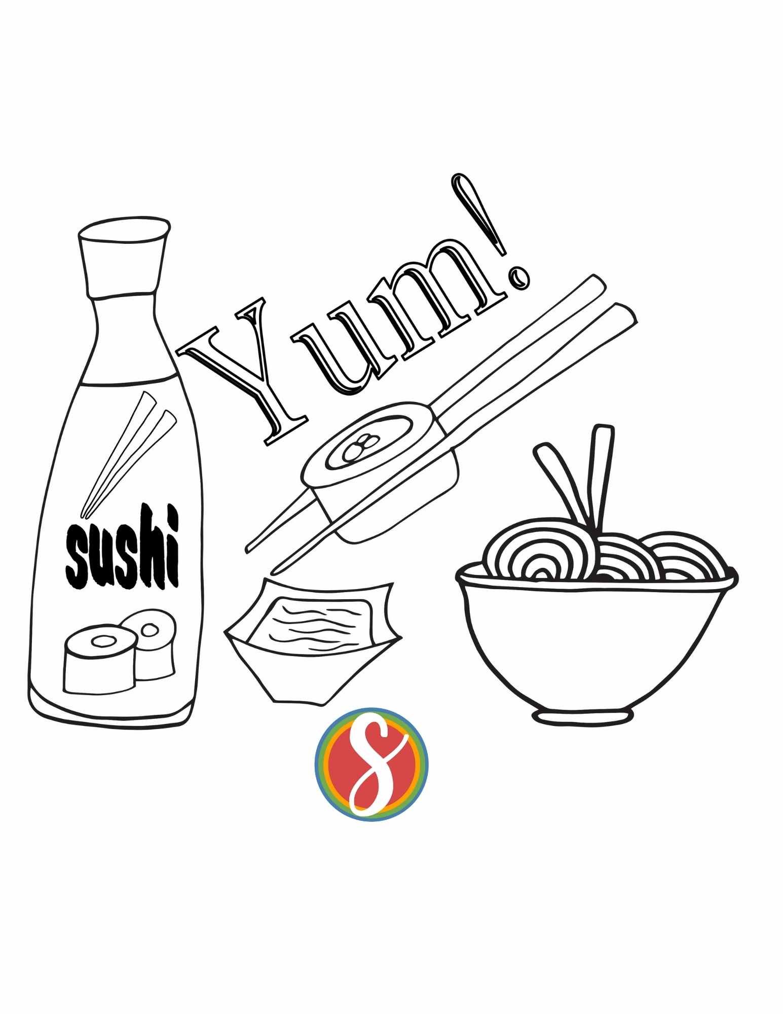 Free sushi coloring pages â stevie doodles