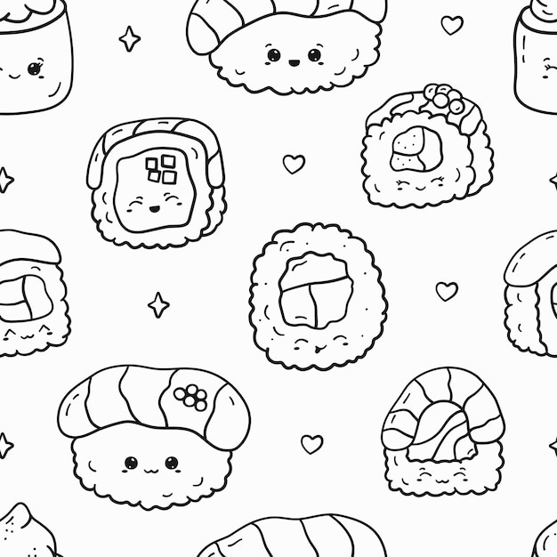 Premium vector seamless pattern with doodle kawaii sushi cute anime print