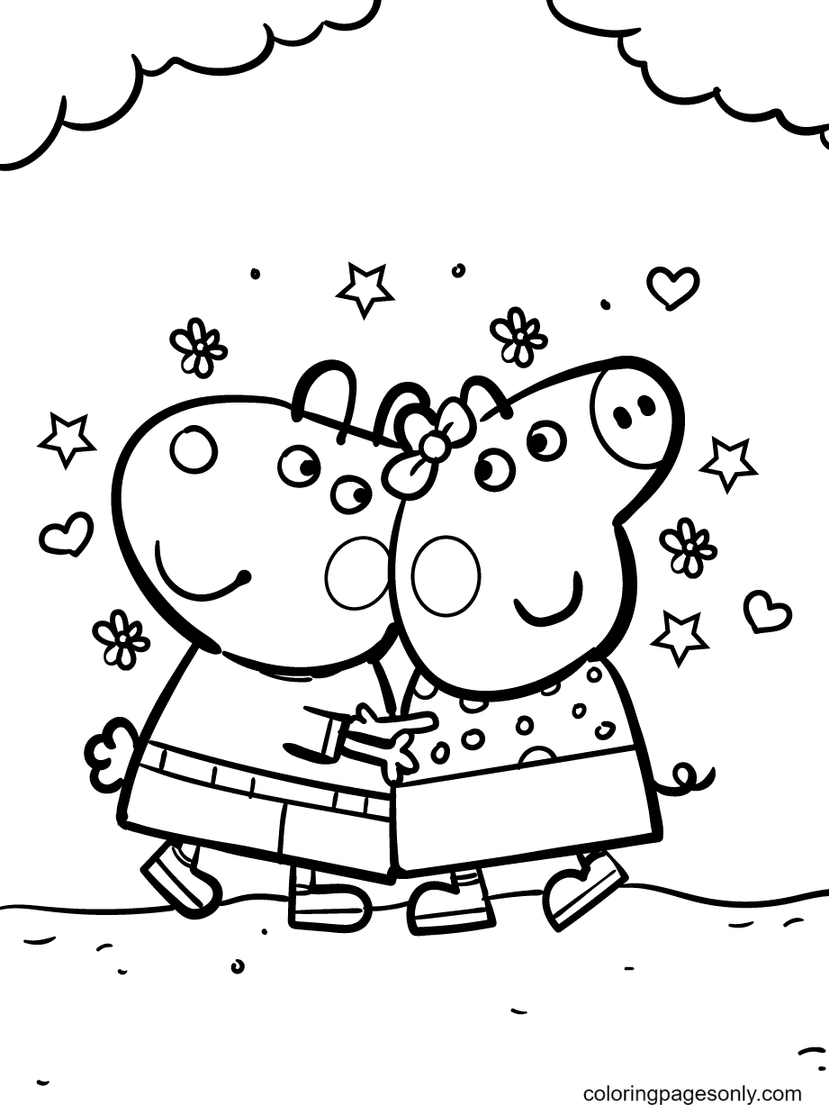 Peppa and best friend suzy sheep coloring page