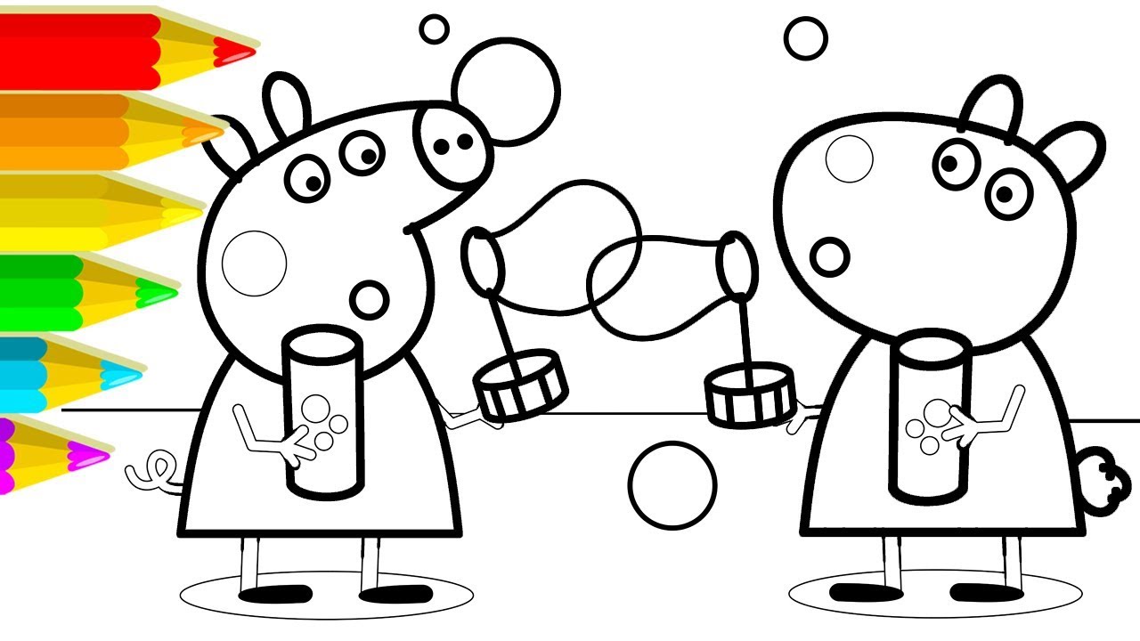 Coloring peppa pig and suzy sheep coloring pages learning colors for kids