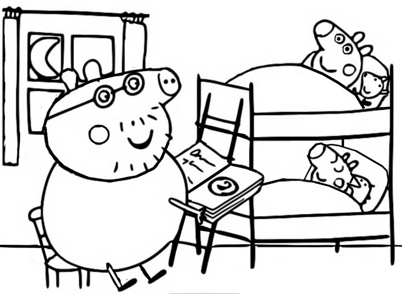 Coloring page peppa pig bedtime