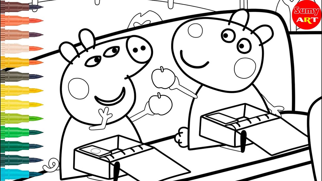 Peppa pig coloring pages peppa pig and suzy sheep kids video