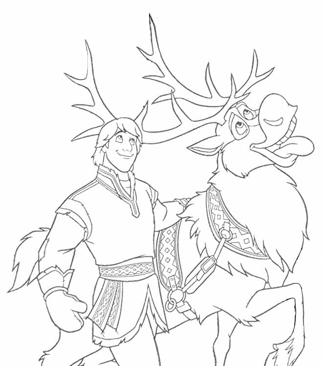 Sven with kristoff from frozen coloring page