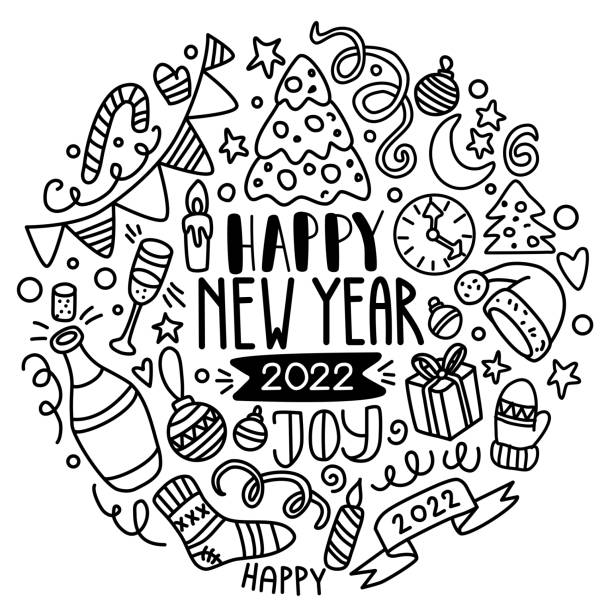 New years coloring pages bildbanksillustrationer royaltyfri vektorgrafik och clip art