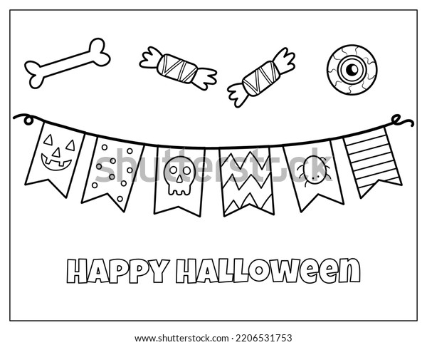 Happy halloween coloring page festive flags stockvektor royaltyfri