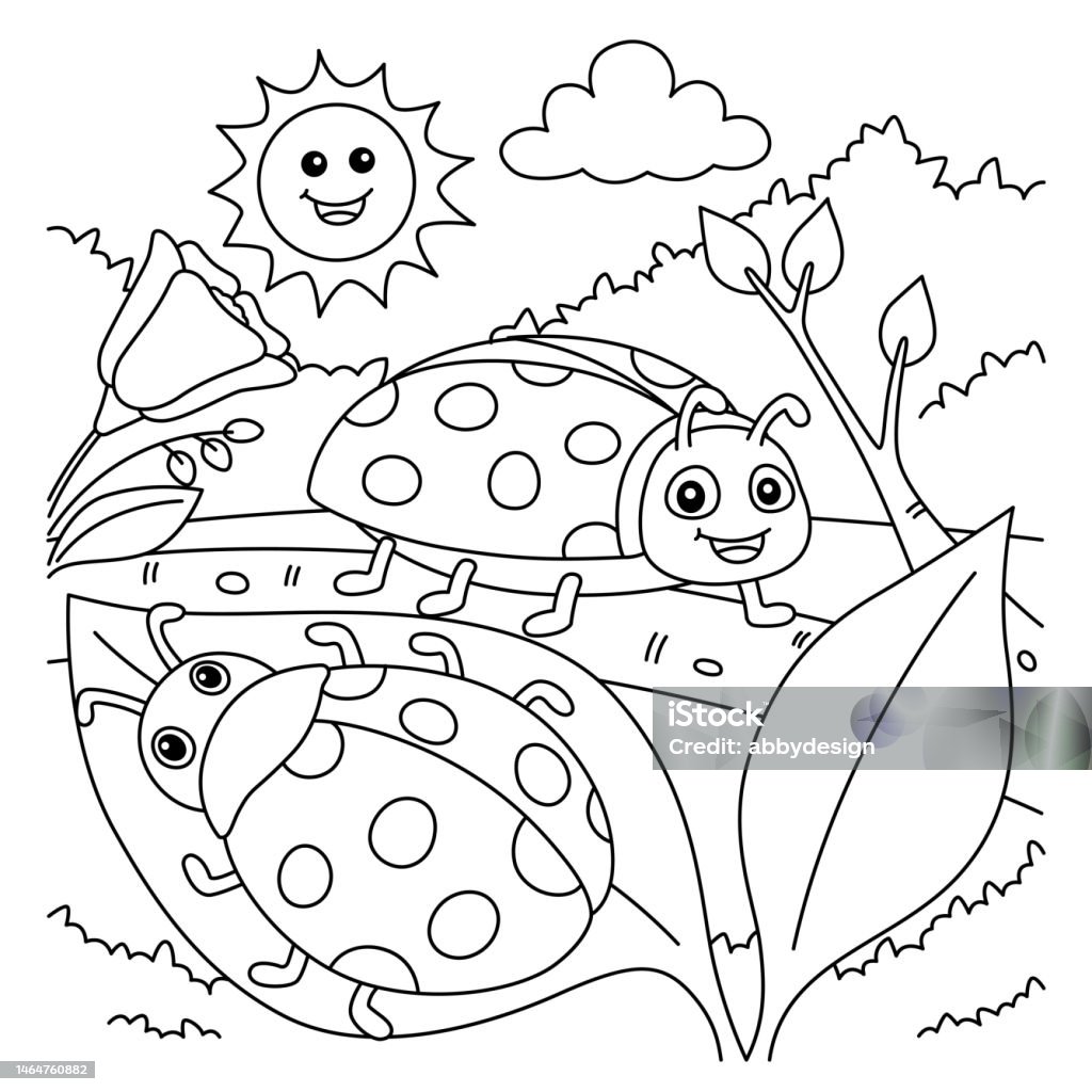 Spring two ladybugs coloring page for kids