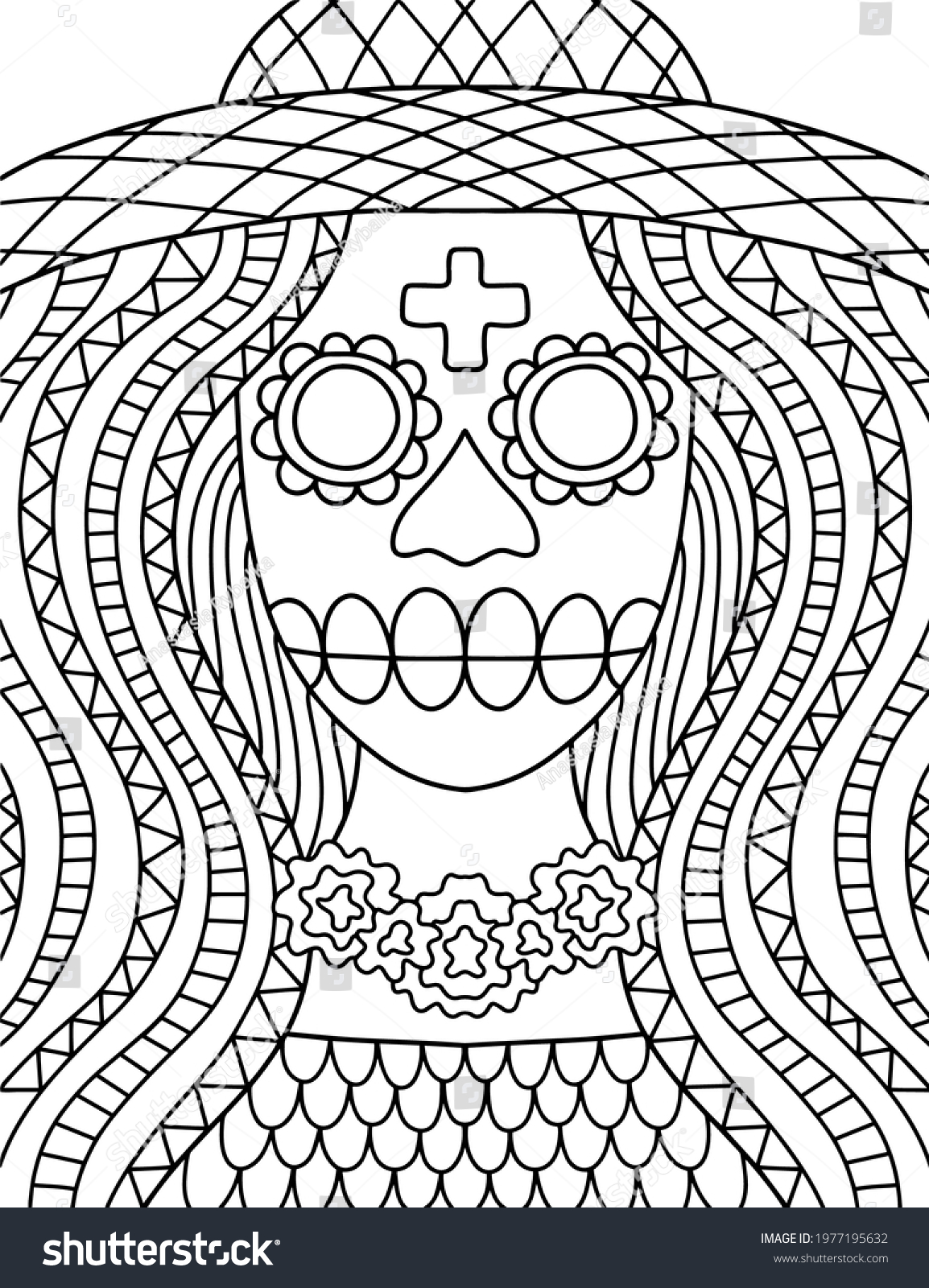 Dia de muertos skeleton coloring page stockvektor royaltyfri