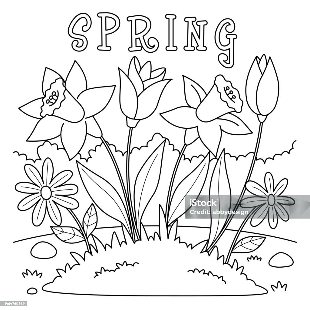 Spring tulip flowers coloring page for kids