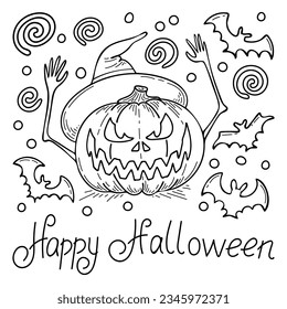 Happy halloween coloring book scary pumpkin stockvektor royaltyfri