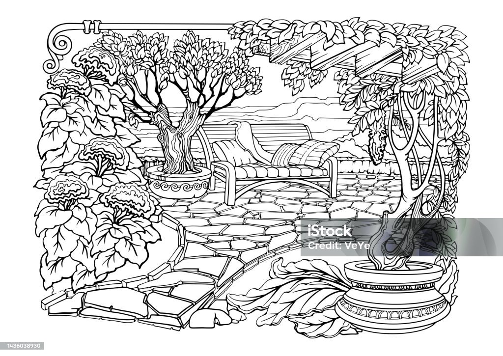 Romantic secret garden coloring pages antistress colouring page vector