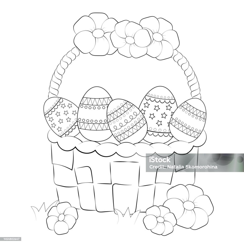 Coloring book basket with eggs spring holiday coloring easter