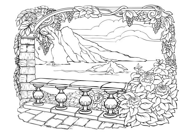 Romantic secret garden coloring pages antistress colouring page vector