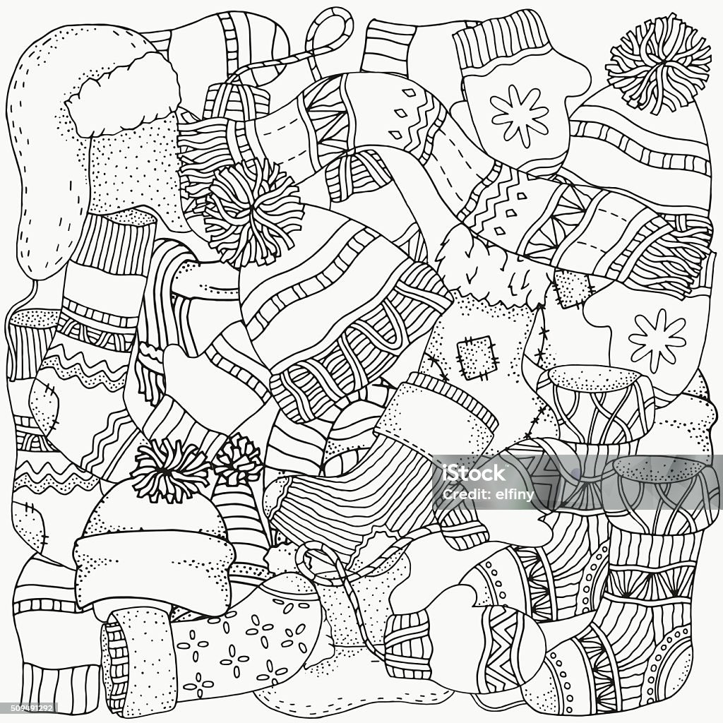 Pattern for coloring book winter sketches