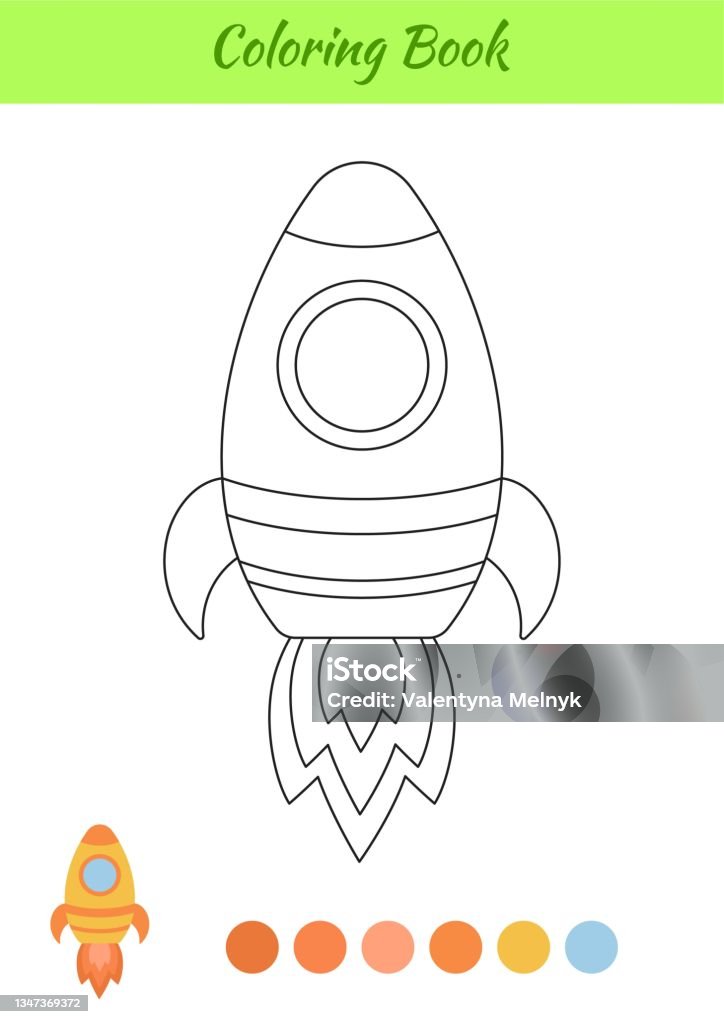 Coloring book rocket for children printable worksheet educational activity page for preschool years kids and toddlers with transport cartoon colorful vector illustration