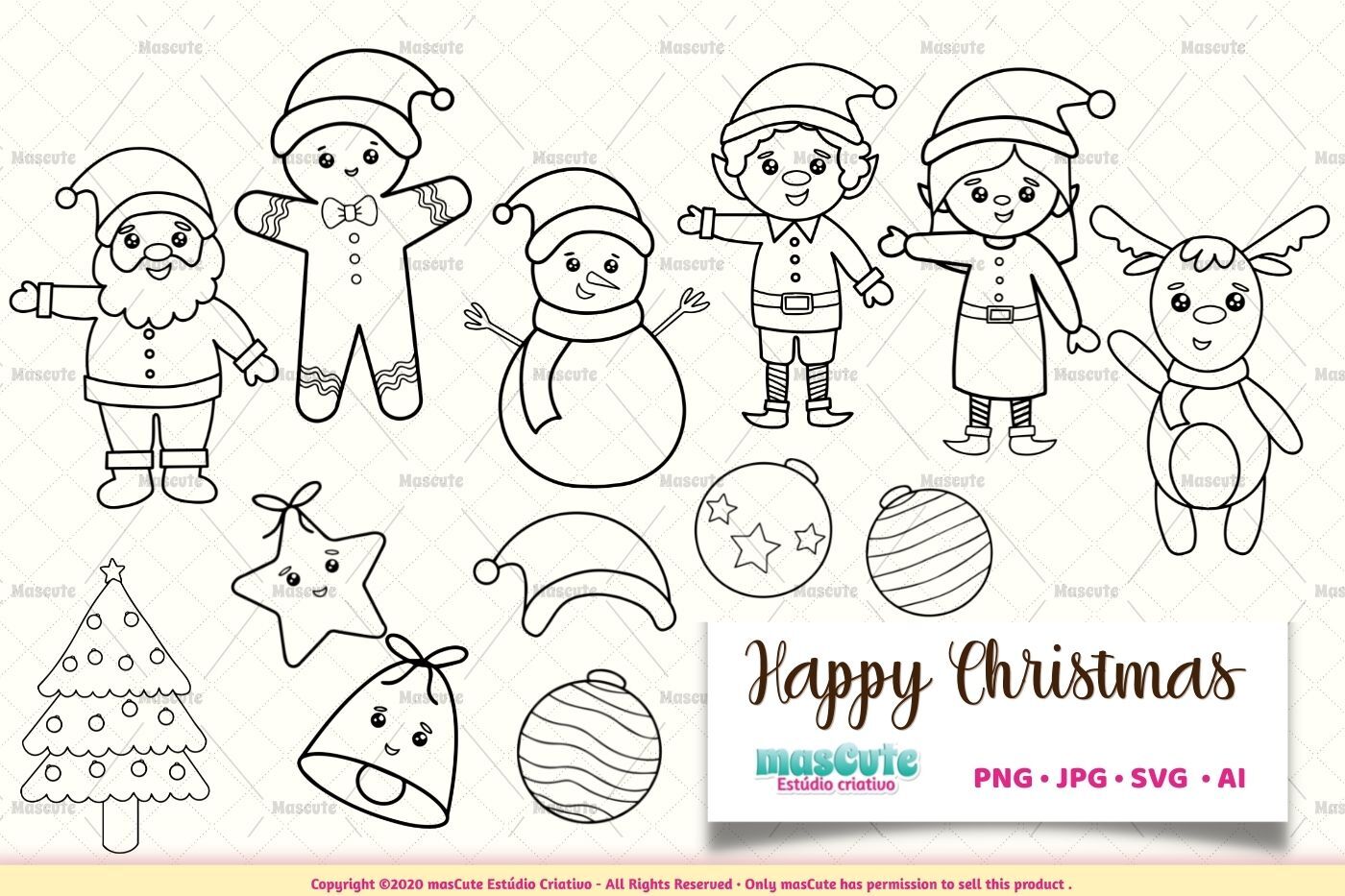 Christmas coloring pages svg bundle by mascuteestudio