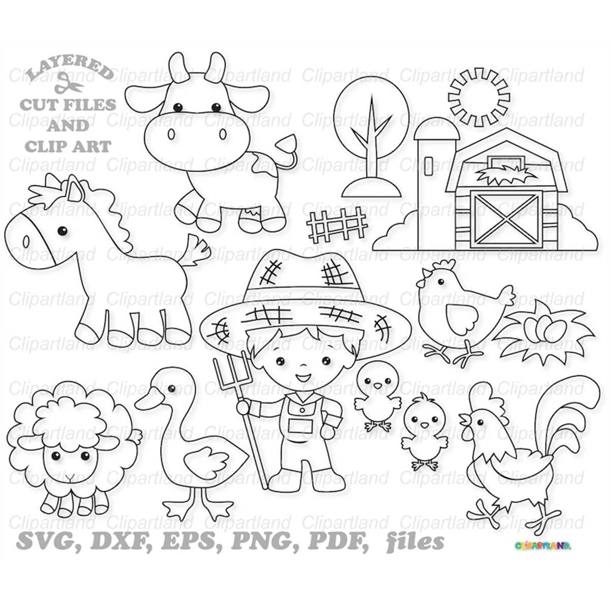 Instant download cute farm animals coloring pages svg cut f