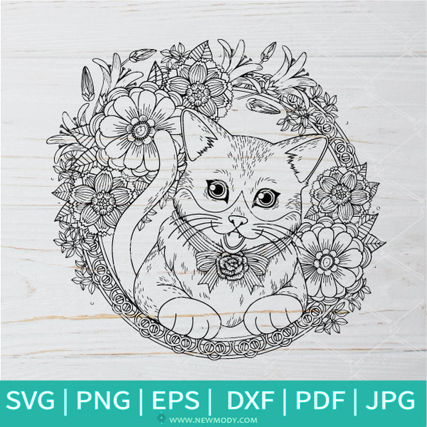 Mandala cat frame svg