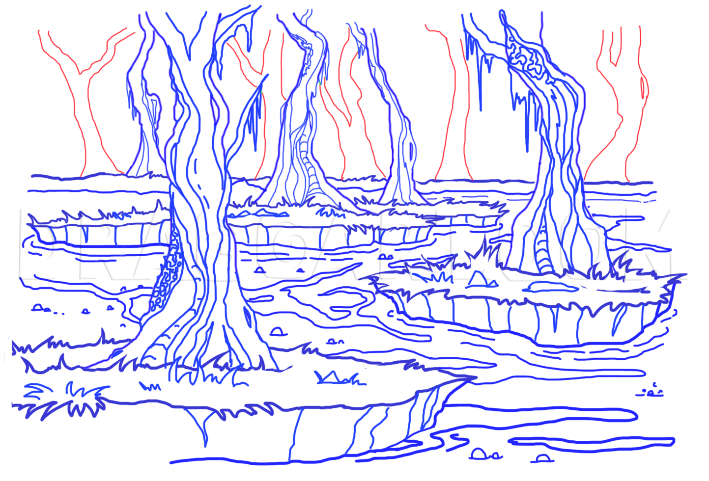 How to draw a swamp draw swamps step by step drawing guide by papayapig dragoart tree drawing little mermaid drawings forest sketch