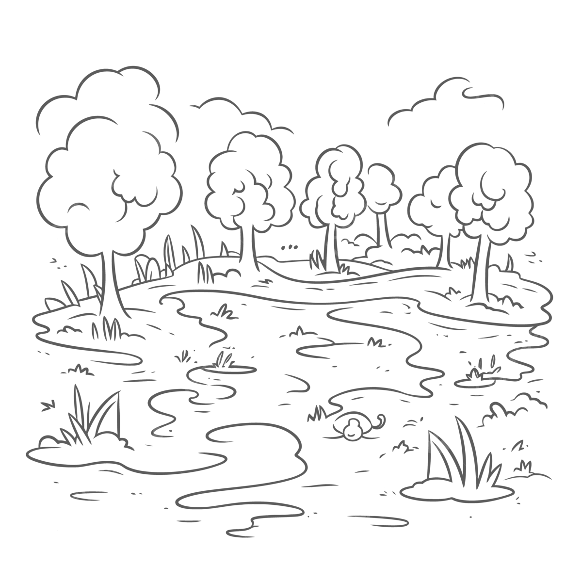 Coloring pages with an outline of a river and a bunch of trees sketch drawing vector tree drawing river drawing wing drawing png and vector with transparent background for free download