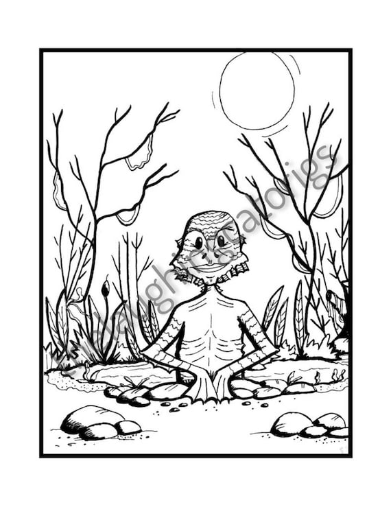 Swamp thing printable coloring page digital download swamp man creature hand drawn