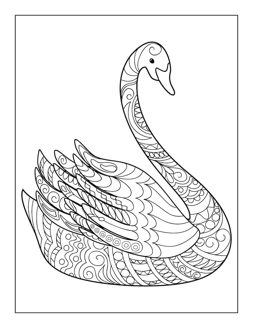 Printable swan coloring pages for children and adults instant download