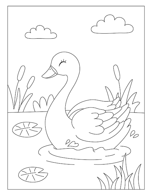 Premium vector printable cute swan coloring pages and vector for kids
