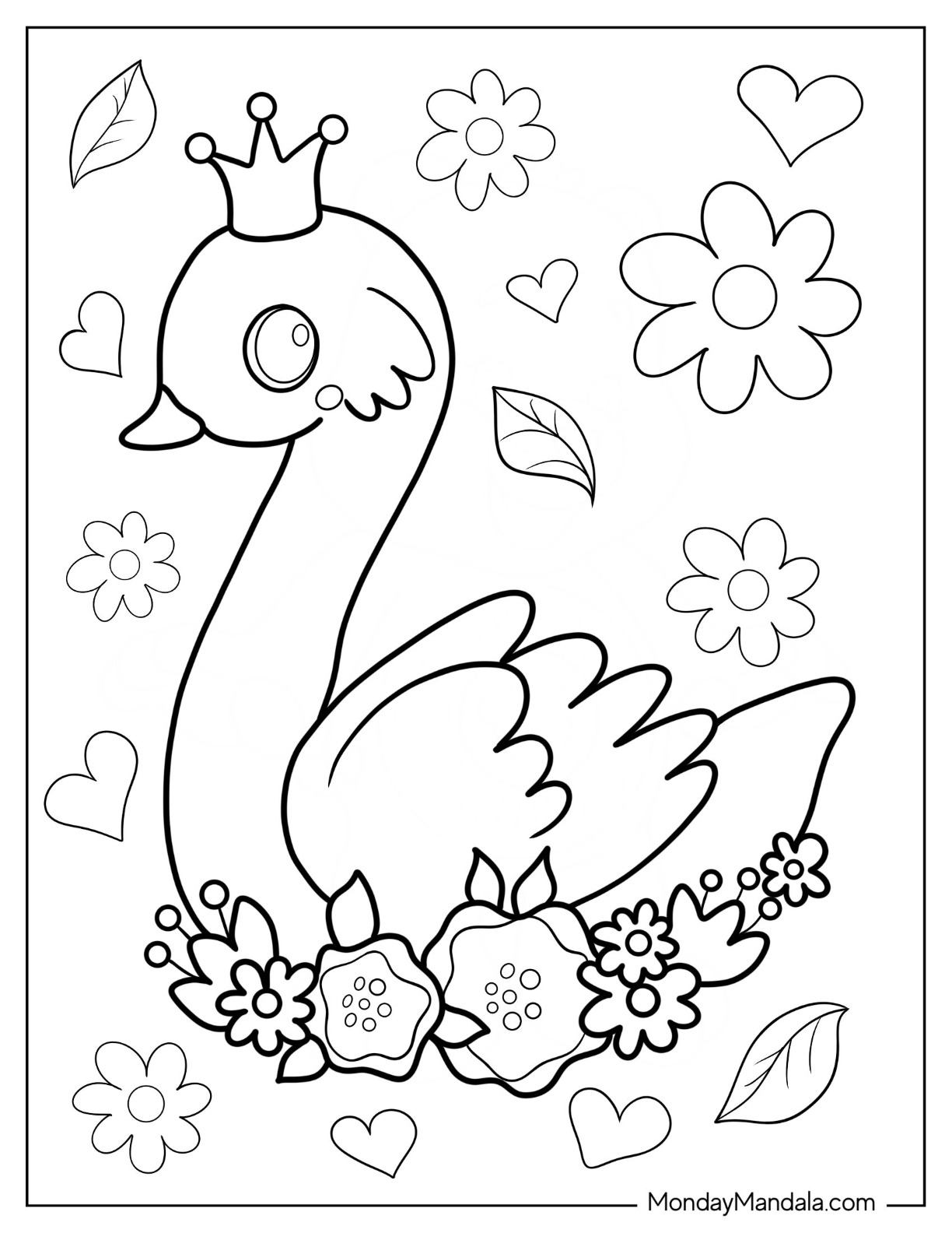 Swan coloring pages free pdf printables